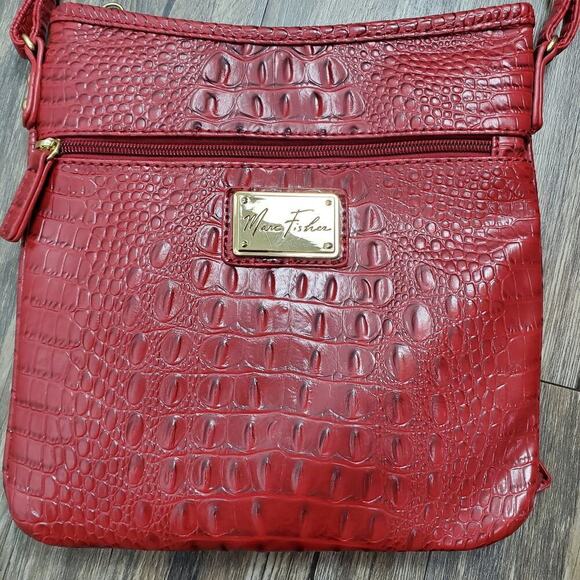 Red Croc Crossbody Bag & Wallet Set Marc Fisher Faux Leather Kenneth Cole Clutch - Picture 3 of 11